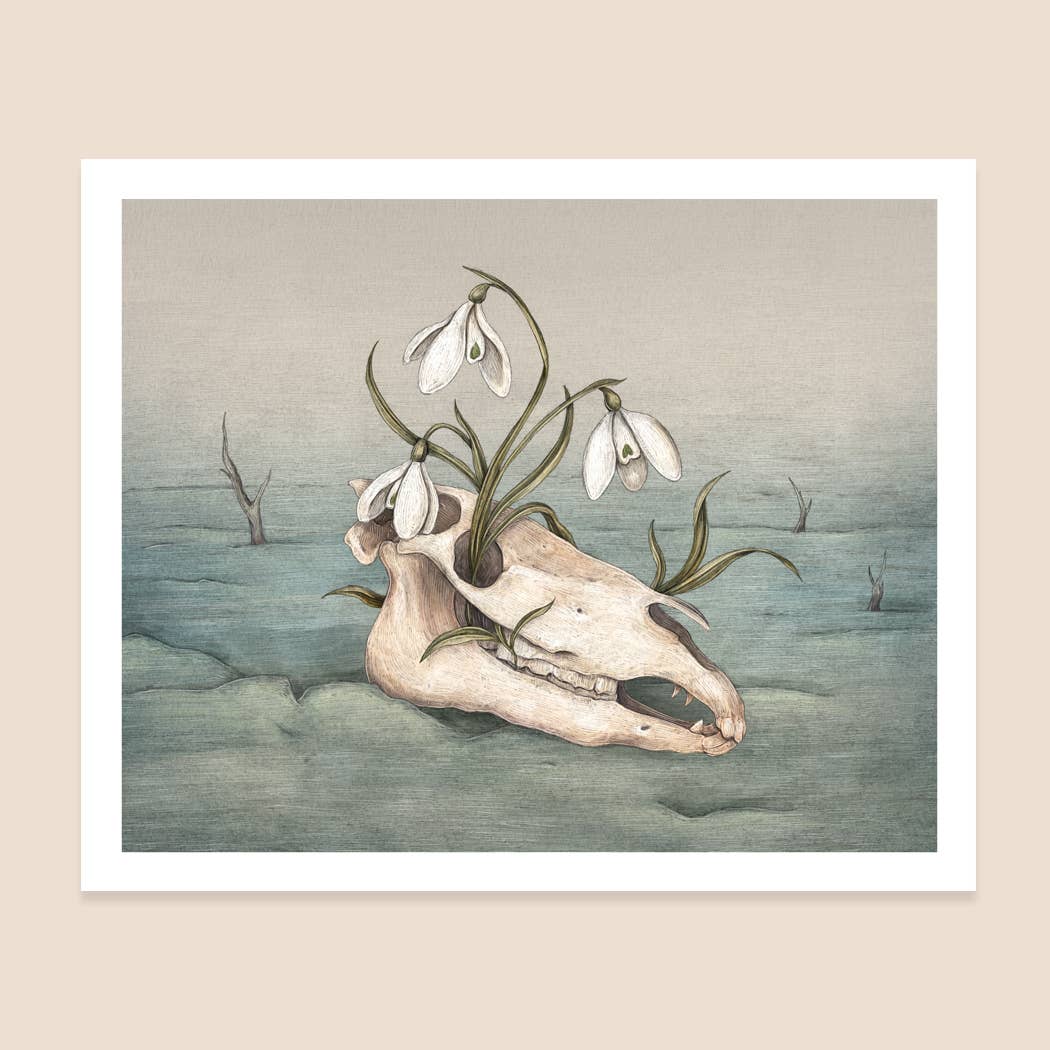 Snowdrop Skull Art Print by Jessica Roux