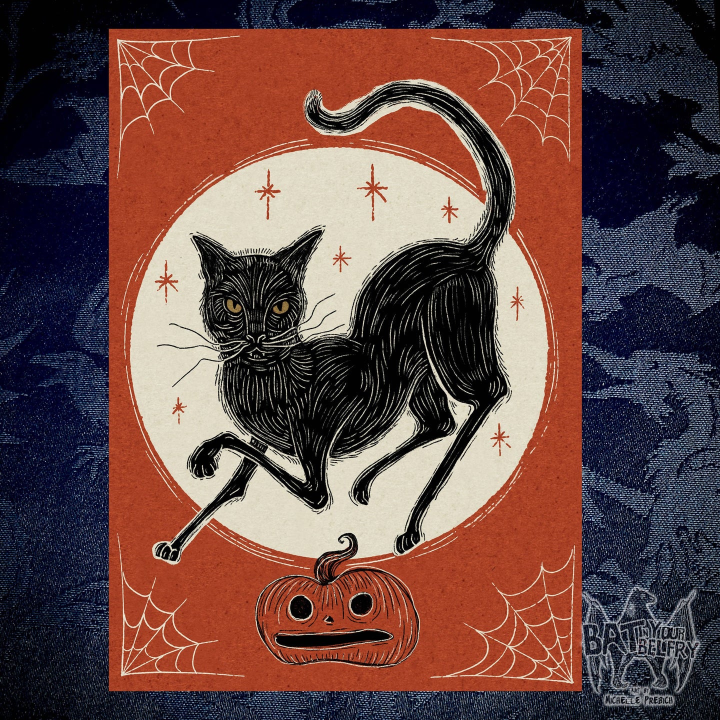 Halloween Cat Art Print by Bat In Your Belfry