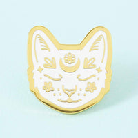 Crescent Moon Cat Gold Plated Pin