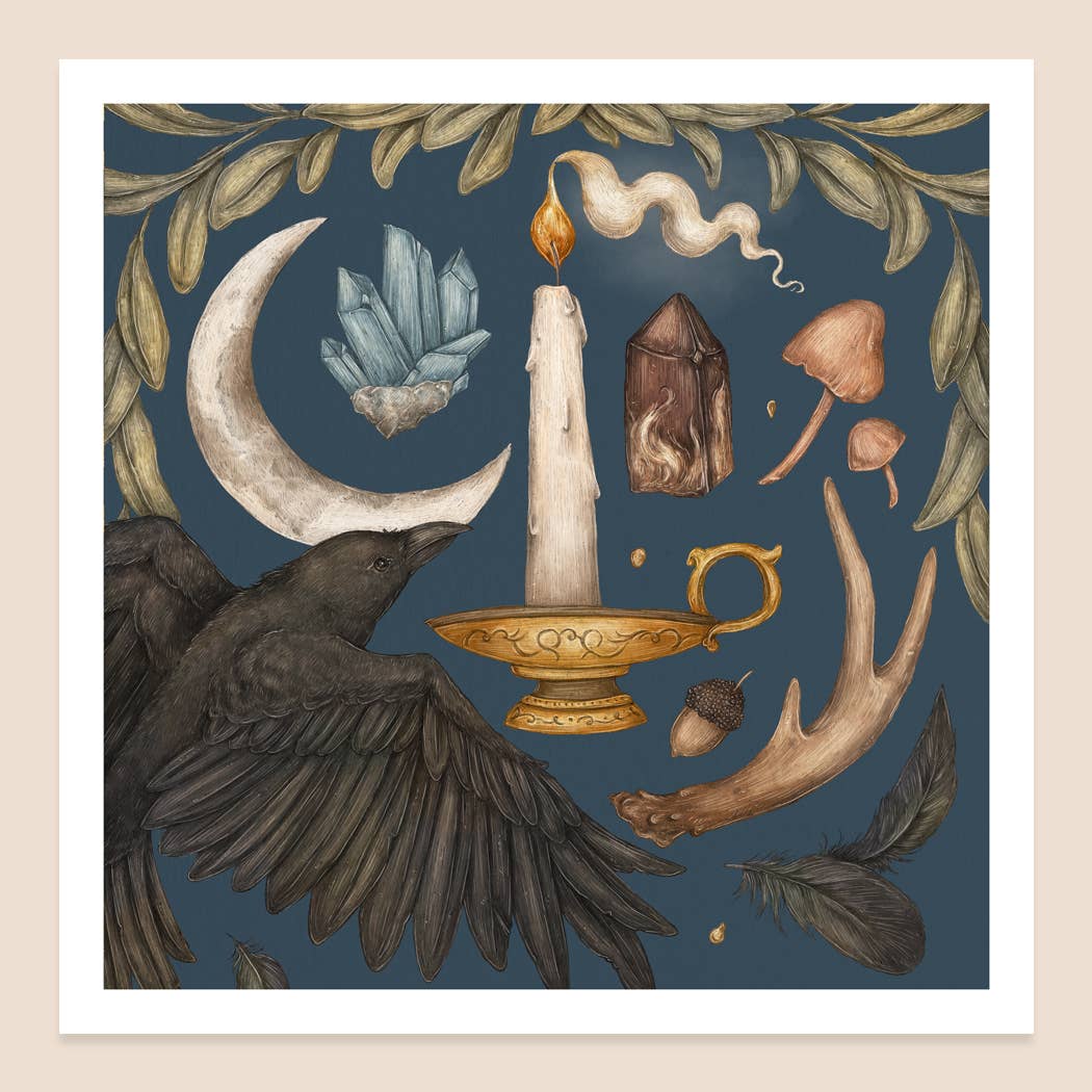 Crow and Moon Art Print by Jessica Roux