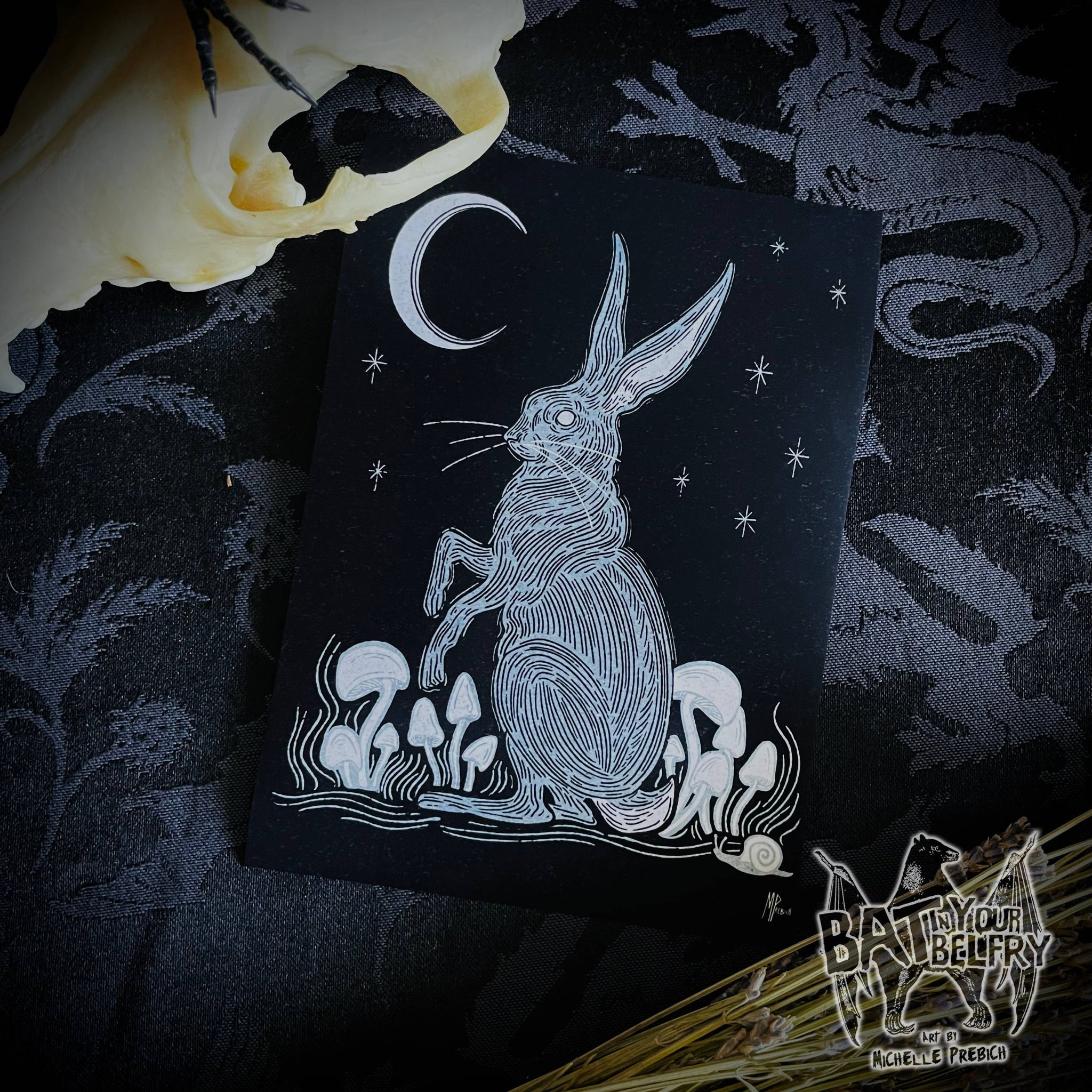 Moon Rabbit Art Print by Bat In Your Belfry