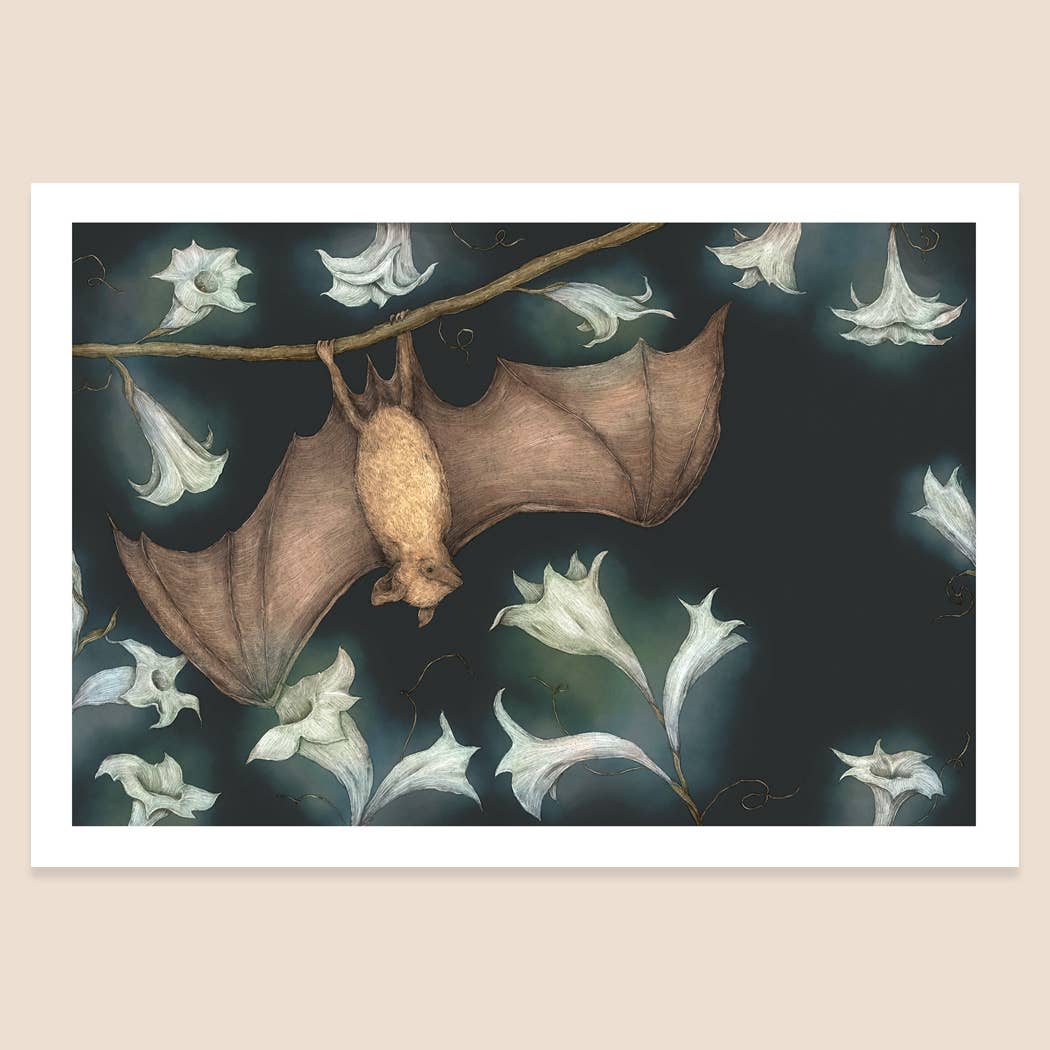 Moonflower Bat Art Print by Jessica Roux