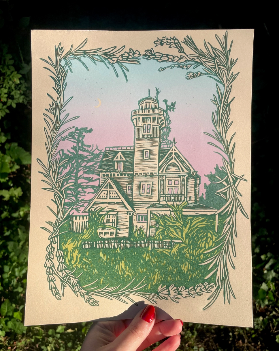 Practical Magic House Linocut Print